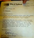 Salford Council letter from 1978